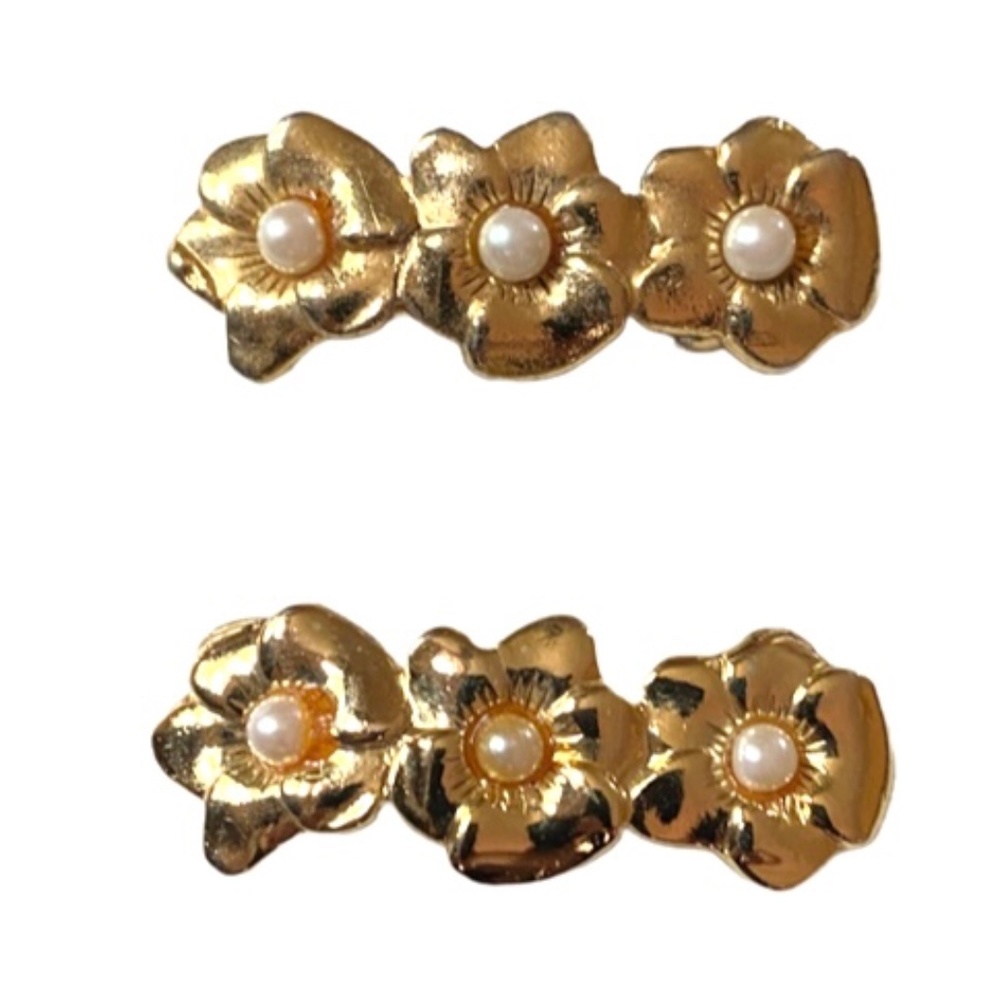 Gold Tone Floral Barrette Duo
